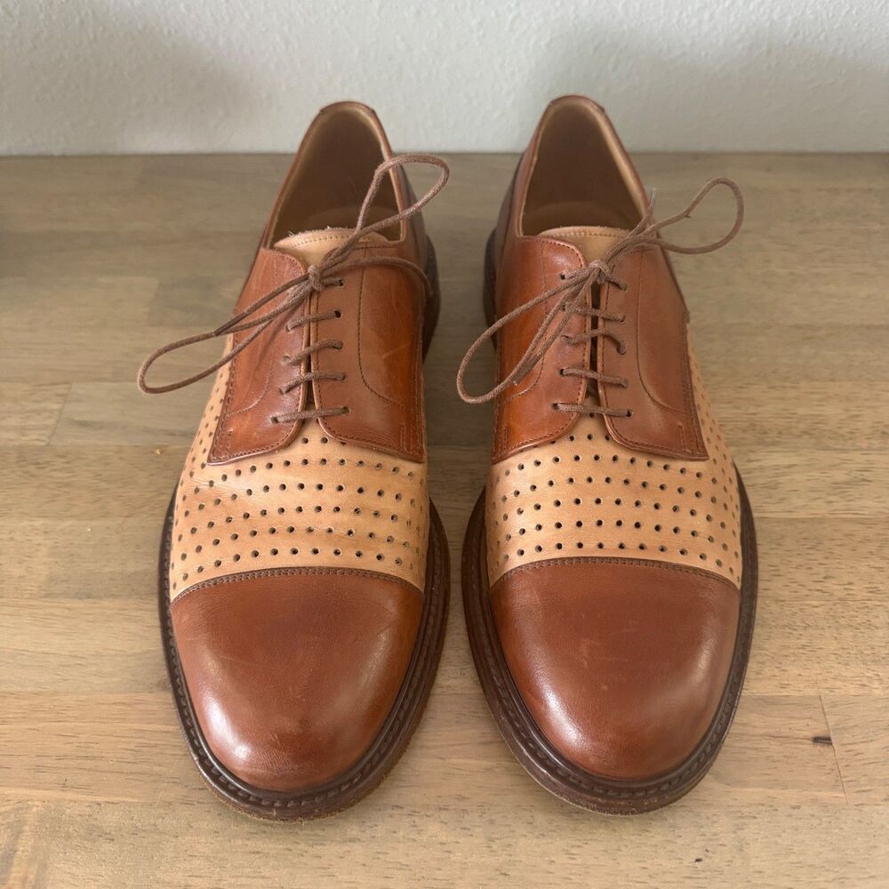 Varda Mens Oxford Dress Shoes Brown Tan Leather Cap Toe Perforated Size 8